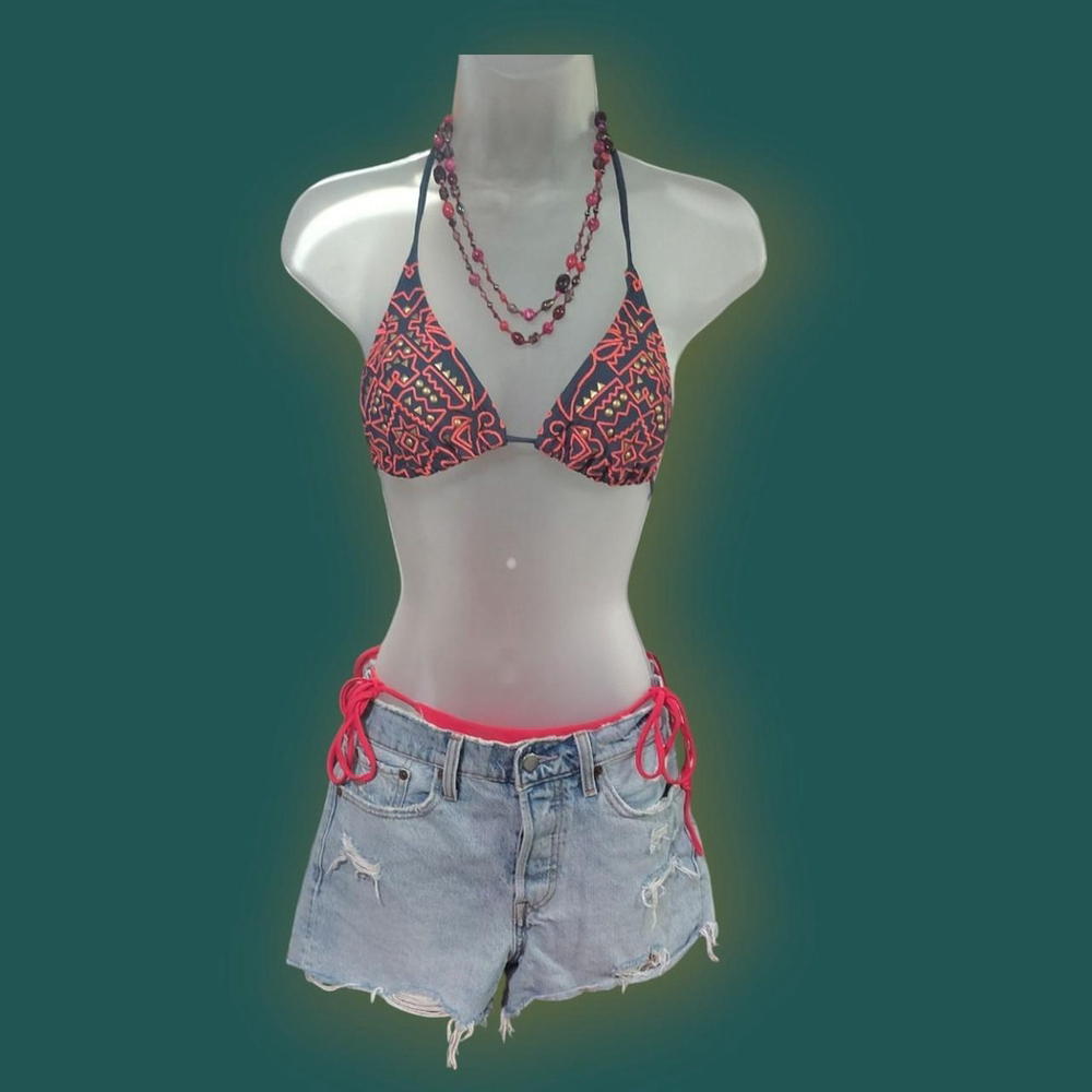 Vintage xhilaration redish orange and blue halter neck bikini set